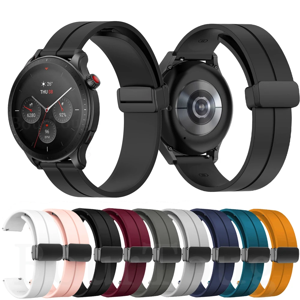 

Magnetic Folding Buckle Band For Amazfit GTR 4 2/3 Pro 2e/GTS 4 mini Silicone Strap Bip lite/S U/Stratos 3 Watchband Bracelet