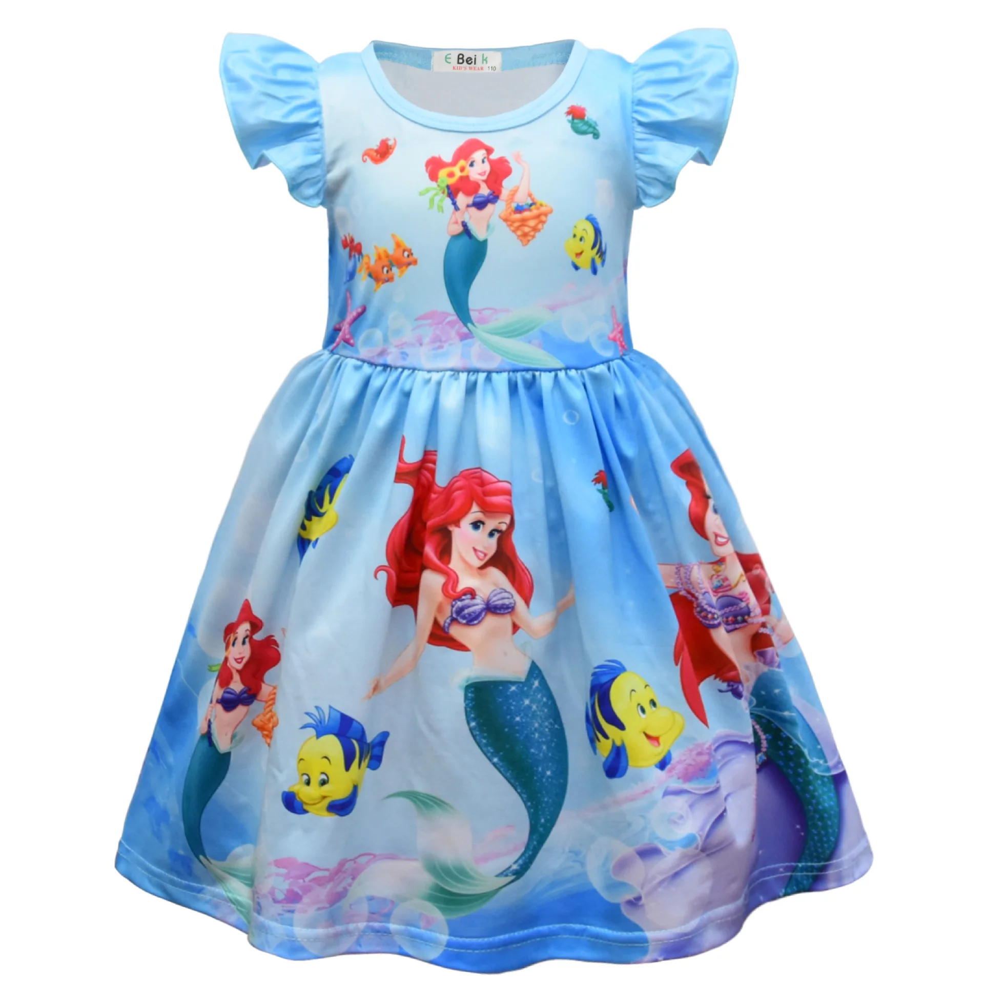 Disney Princess Children\'s Mermaid Skirt Girl Flying Sleeve Skirt Cute Girl Dress Birthday Party Gift for Children Kids Clothes