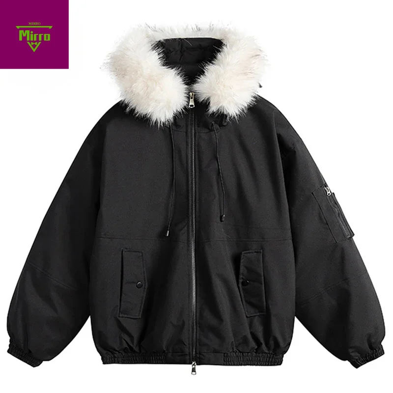 

Зимние куртки с меховым воротником, мужские утепленные парки, пальто с пузырьками, повседневные свободные стеганые куртки с капюшоном, верхняя одежда