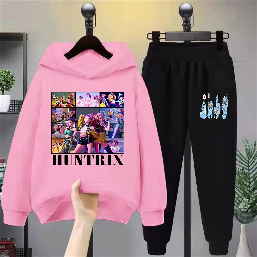 

Kids' Huntrix Cartoon Printed Sweatshirt Set, Casual Long - Sleeve Top + Pants Outfit for Girls, Fashion Anime - Inspired