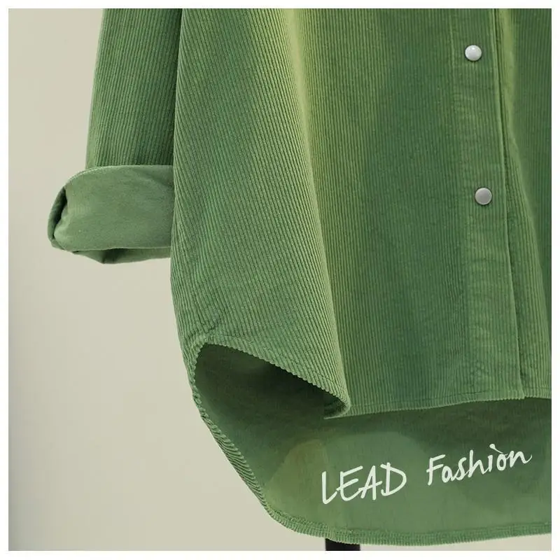 Camisa de pana verde aguacate, cárdigan medio largo con doble bolsillo, chaqueta gruesa, otoño e invierno, 2024