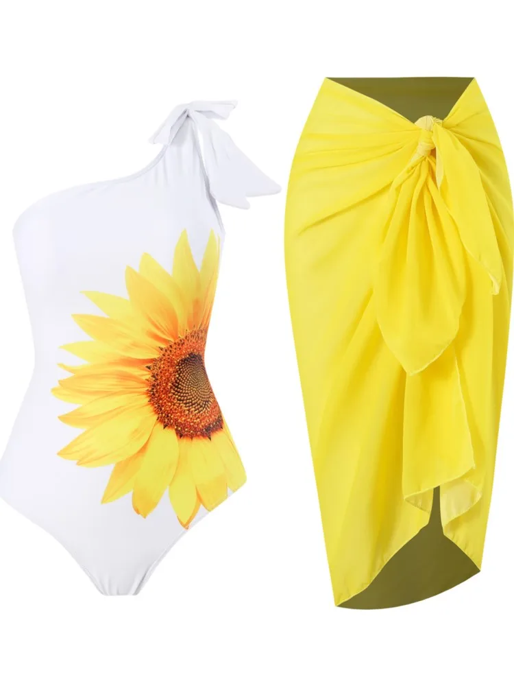 

Retro Bikini Printed Fashion Two Piece Swimsuit And Cover Up With Skirt Tight Women's Bandage Summer Beach Luxury Elegant