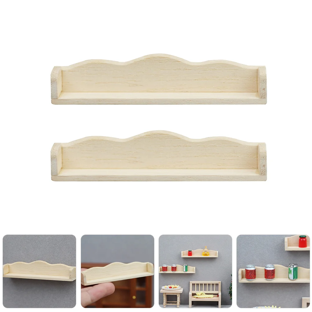 2 Pcs House Mini Furniture Miniature Model Hanging Rack Storage Stuff Wall Stand Shelf Wooden Tiny