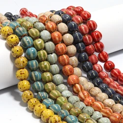 1 Strand Ceramic Striped Pumpkin Beads Round Loose Beads Hot Selling Ceramic Beads For DIY Jewelry Making Bracelet Neckalce