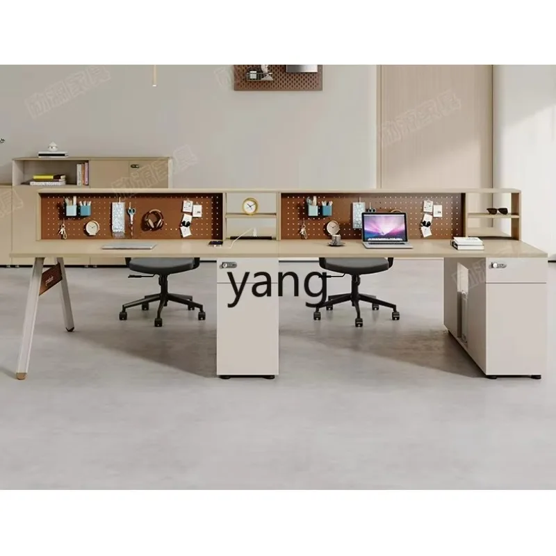 LHstaff office desk and chair combination simple modern double with high cabinet desk