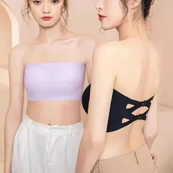 2 Piece Bras Tube Tops Women Strapless Bra Seamless Underwear Ice Silk Bandeau Back Buckle Wrapped Chest Invisible Intimates