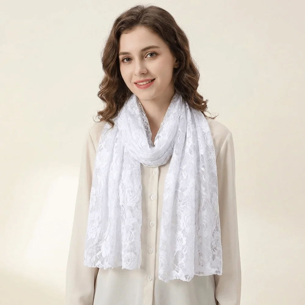Practice Rose Lace Shawls Hollow Out Sheer Long Wrap Sunscreen Cape Evening Dress Scarf Bride