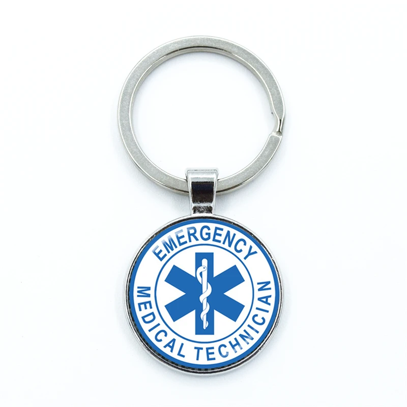 Emergency Medical Technician Paramedic Symbol Glass Pendant Keychain Jewelry Charm Bag Souvenir Key Ring