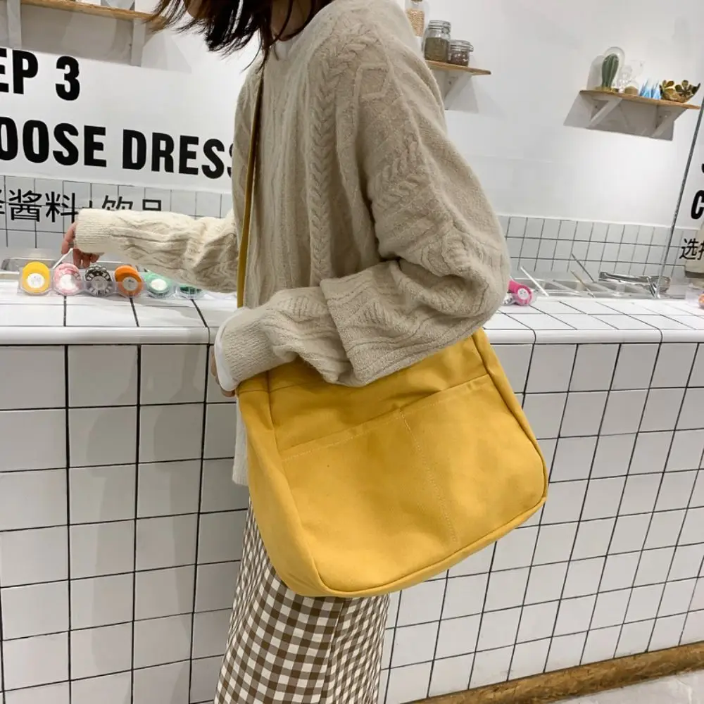 

Solid Color Canvas Tote Bag Large Capacity Multifunctional Women Handbag Simple Commuting Student Shoulder Bags Female Use
