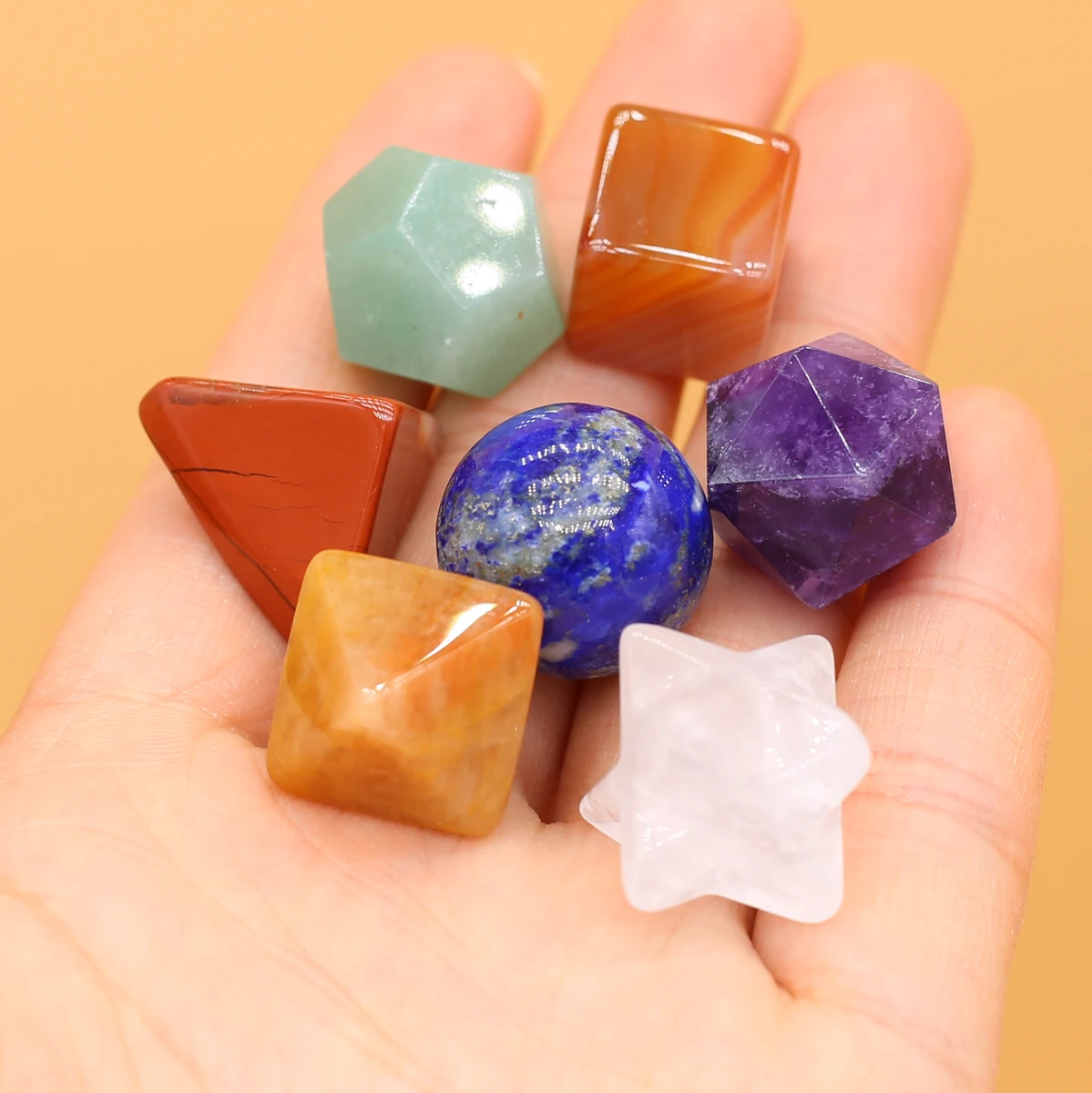 New Natural Stones Bead Healing Crystal Plantonic Solids Geometry 7 Chakra Clear Quartz Reiki Yoga Energy Stones Set 18x22mm