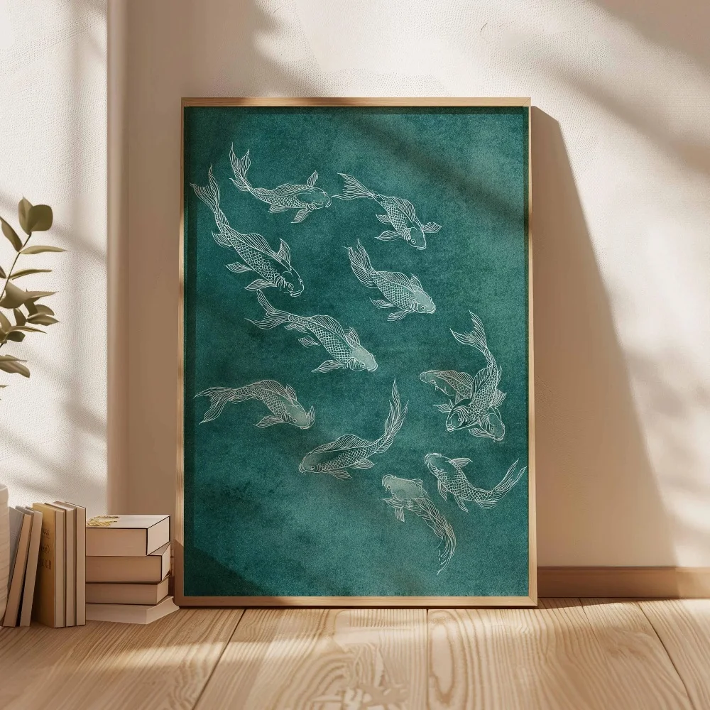 Japanese Koi Fish Posters Red Shrimp Gold Fish Poster Canvas Zen Water Print Picture Zen Water Painting Wall Decor Mural Cuadros