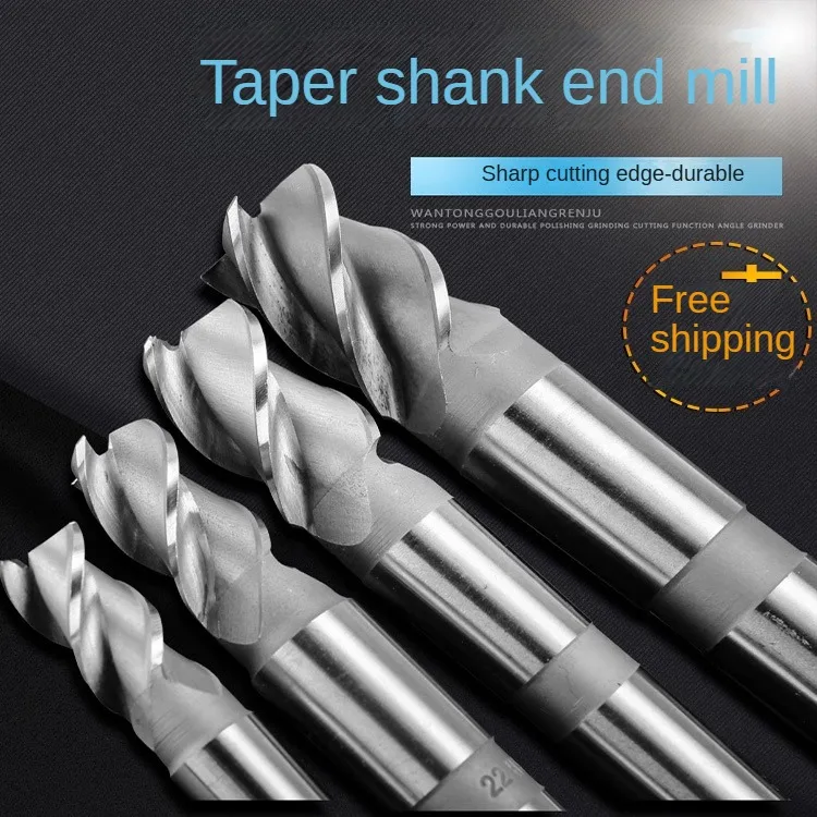 Taper shank end mill, spiral edge milling cutter, high-speed steel M2 material, Mohs taper shank 3 tooth or 4 tooth 14 16 20 30 