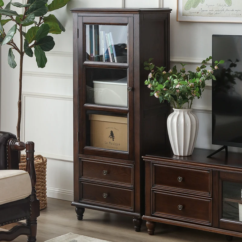 

American Country High Cabinet Locker Retro Single Door Tall Wine Cabinet TV Side Display Cabinet Study Furniture