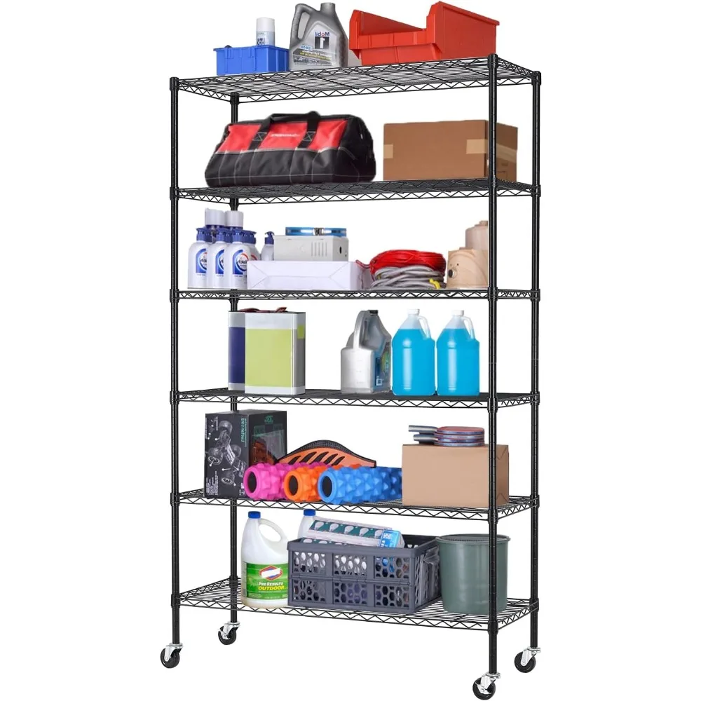 

Storage Shelves 2100Lbs Capacity, 6-Shelf on Casters 48" L×18" W×72" H Commercial Wire Shelving Unit Adjustable Layer Metal Rack