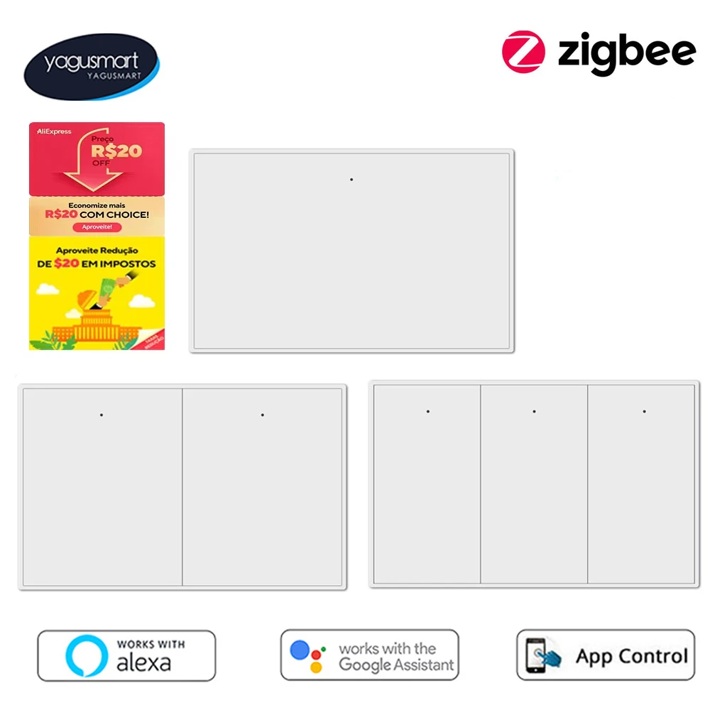 Yagusmart Zigbee Smart Switch Wall Push Button Switch AU US Work with Tuya APP Alexa Google Home Voice Control No Neutral