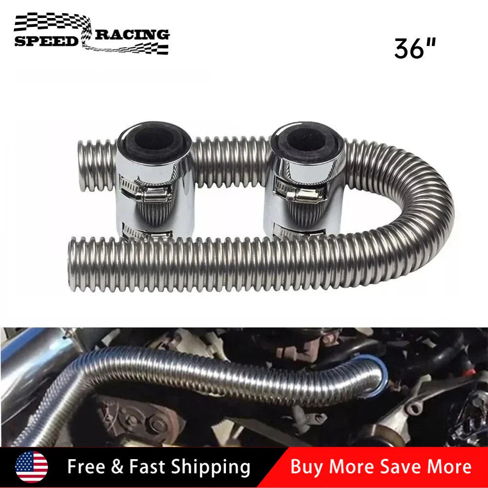 طقم خرطوم مياه مبرد مرن من الفولاذ المقاوم للصدأ مقاس 36 بوصة مع أغطية فضية WP-1002