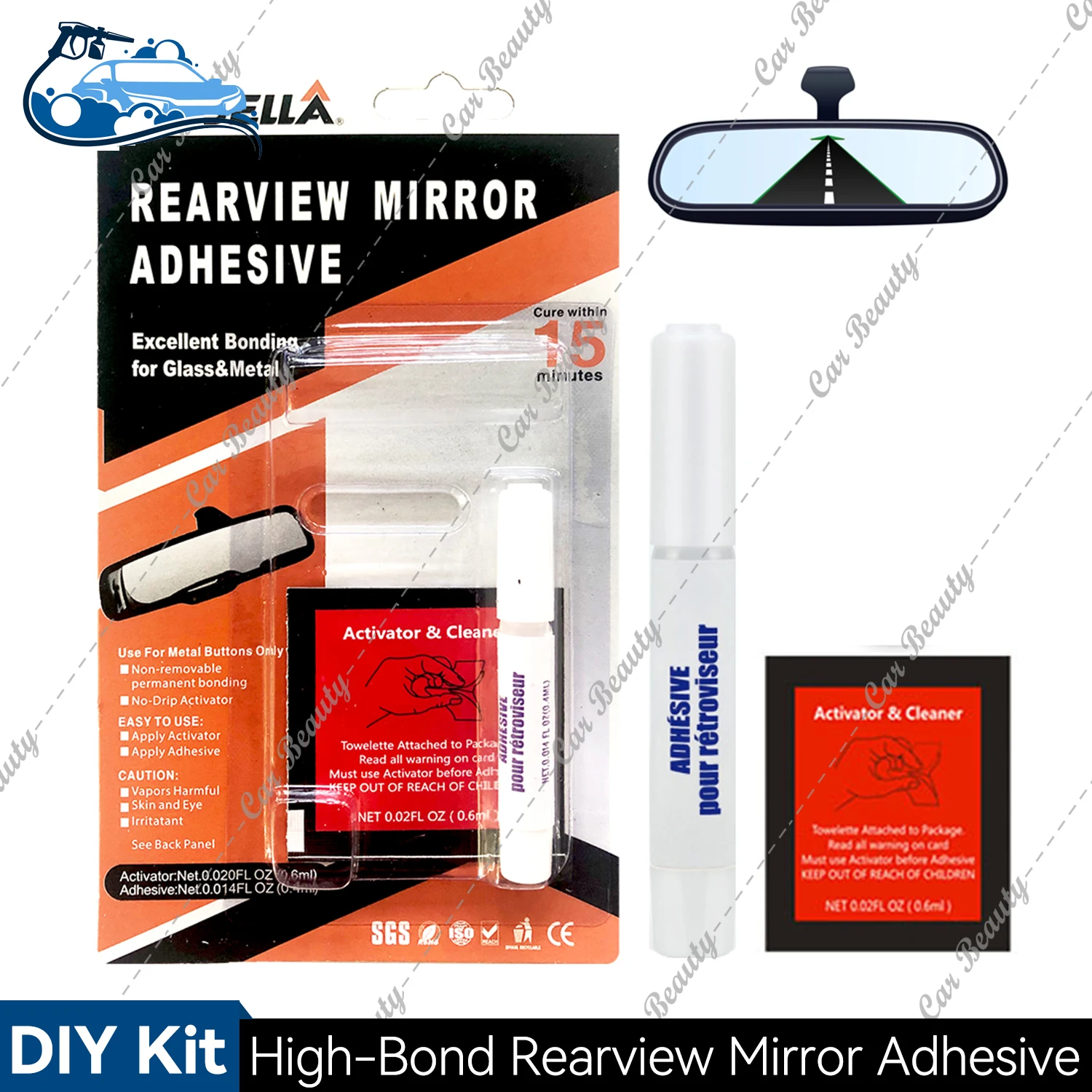 Rear view Mirror Professional Strength Rearview Adhesive Kit High-Bond for Glass & Metal Quick Curing Glue 0.014FL OZ 0.4ML