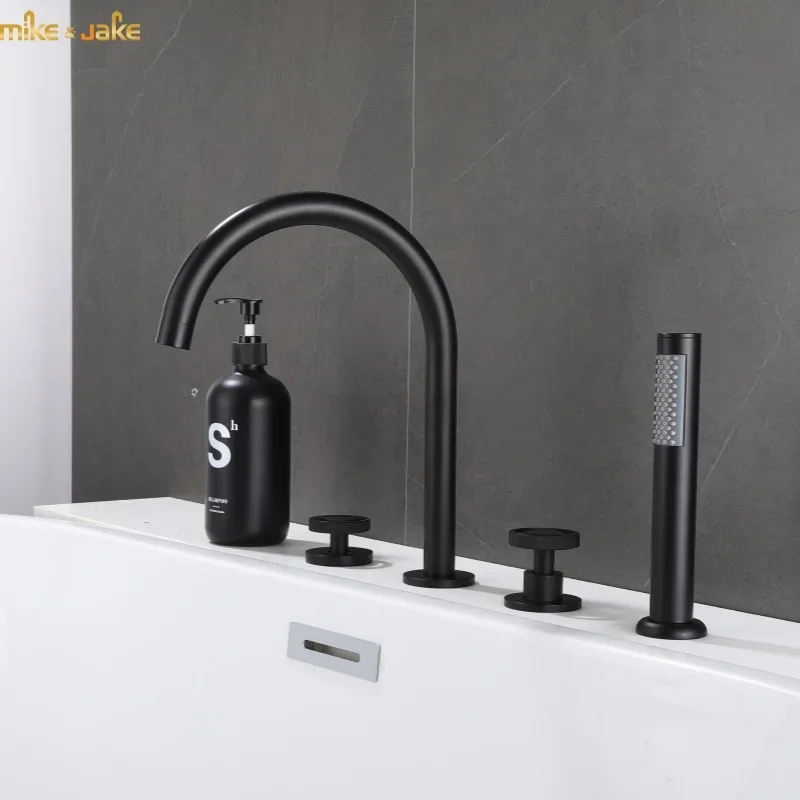 Gold Bathtub mixer with brass hand shower double function black bath faucet deck mounted bath shower faucet MJ04118H