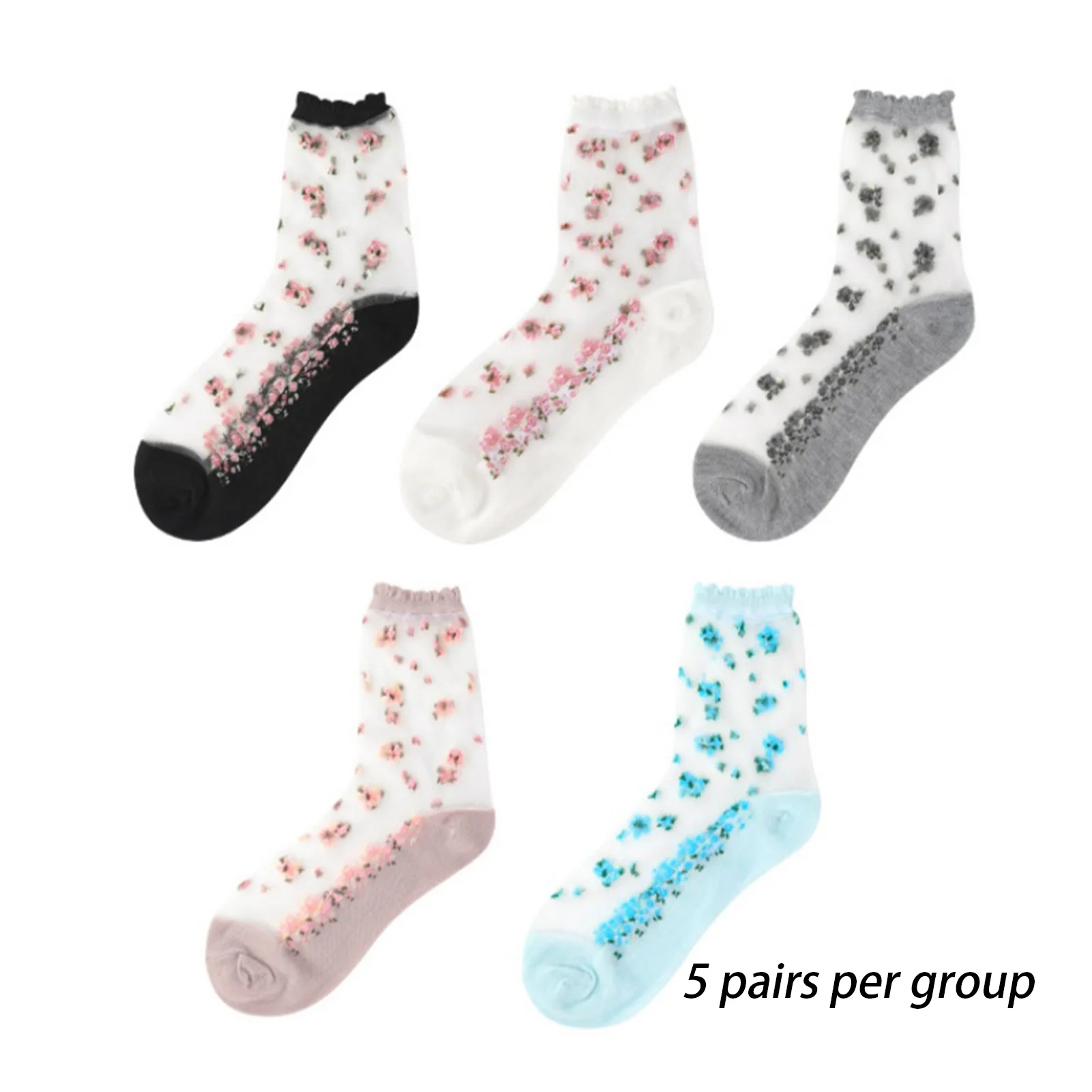 5 Pairs Women Elastic Lace Sheer Socks Soft & Breathable Spring/Summer Silky Socks for Wife Girlfriend Friends Gifts MIAO-US