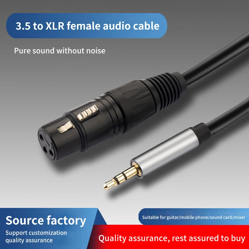 Cabo de áudio XLR para 3,5mm, microfone, equilibrado, analógico, cabo de áudio, fêmea para AUX 3,5mm, computador, telefone, alto-falante, amplificador