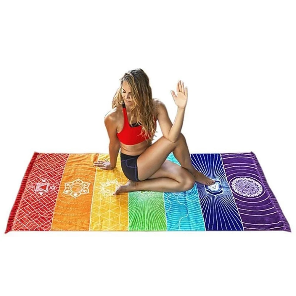 Bohemia Wall Hanging Blanket 7 Chakra Colored Rainbow Stripe Polyester Tapestry Home Decoration Yoga Mat for Meditation Runner