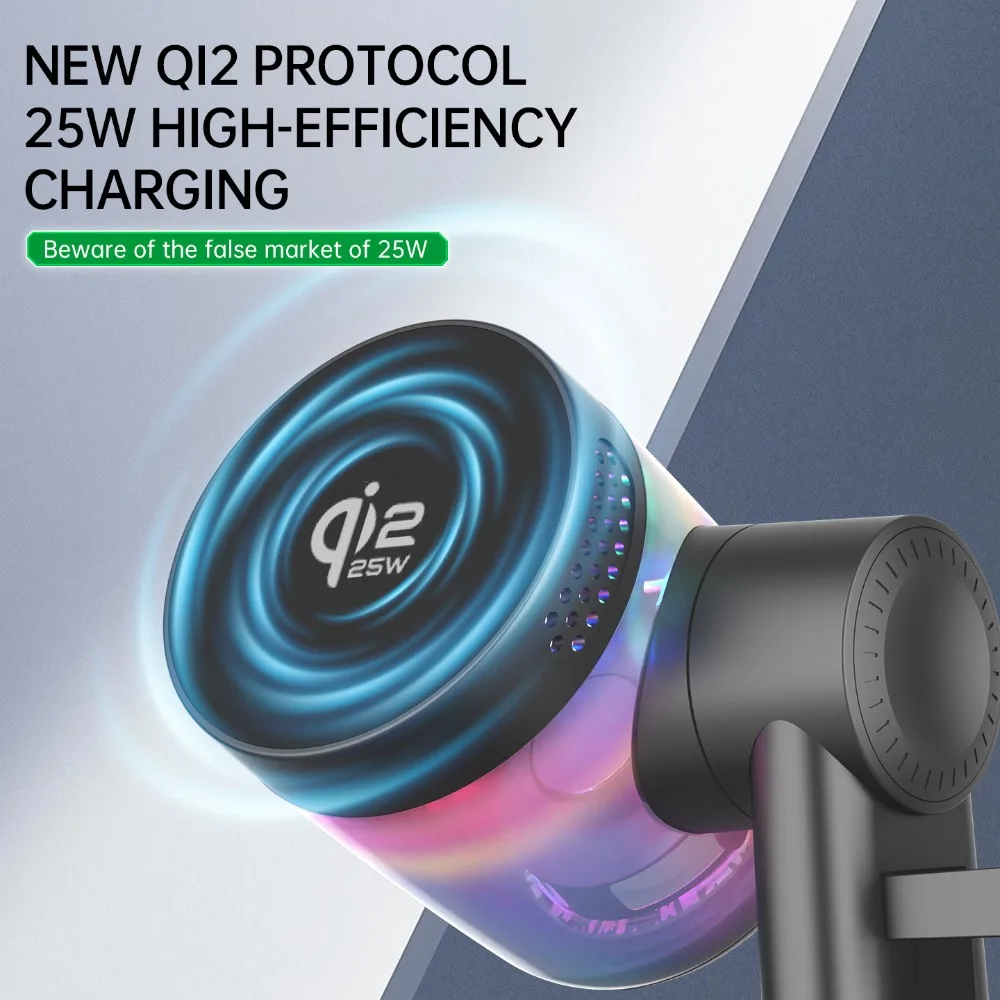 Qi2 25W RGB 라이트 마그네틱 무선 충전기 아이폰 17~12 애플 & 삼성 워치 & 에어팟 프로 고속 충전 블루투스 스피커 썸네일 2