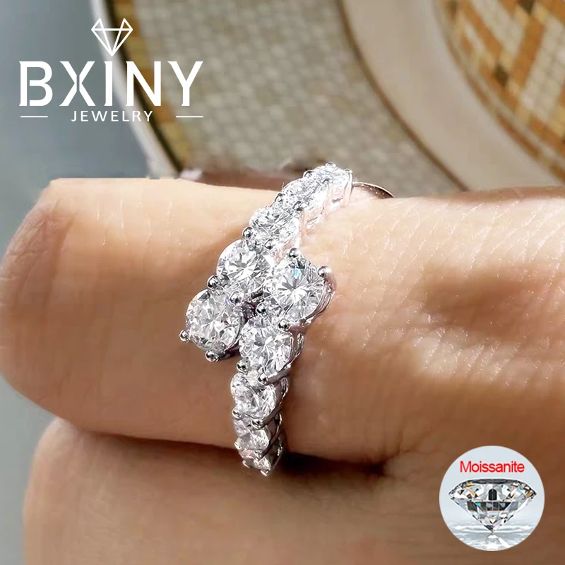 

BXINY All Moissanite Open Ring 925 Sterling Silver GRA Certified Lab Diamond For Women Adjustable Wedding Band Gift Fine Jewelry