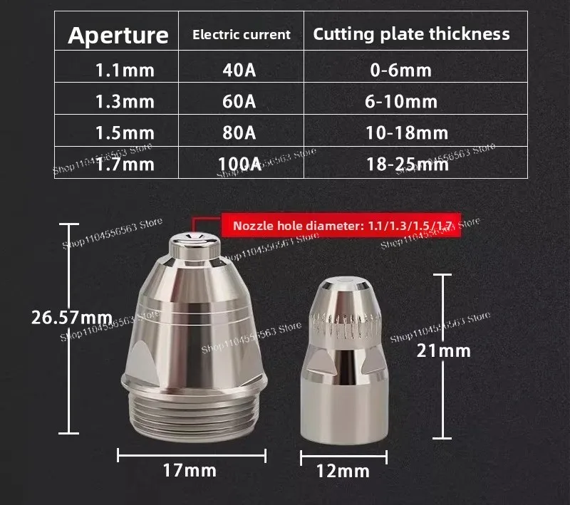 10Pcs P80 Cutting Consumables Kit, 100A Electrode & Nozzle Set (1.1/1.3/1.5/1.7mm), Heavy Duty Replacement Parts for Torch