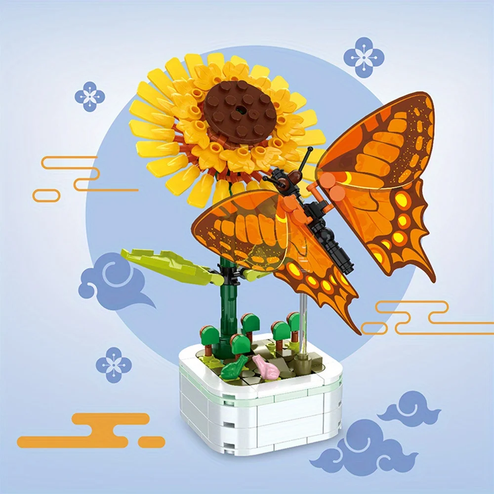 Building block flowers, potted plants, sunflowers, tulips, fragrant flower decorations, puzzle toys, holiday gifts