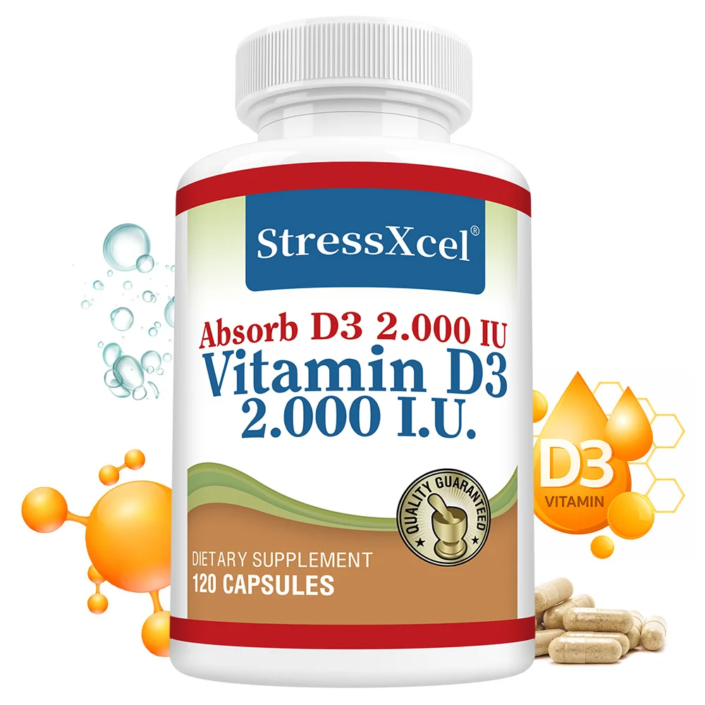 High Potency Vitamin D3 2000IU Capsules, Immune Support, Bone Health, Muscle Function, Whole-Body Wellness, Non-GMO Gluten Free