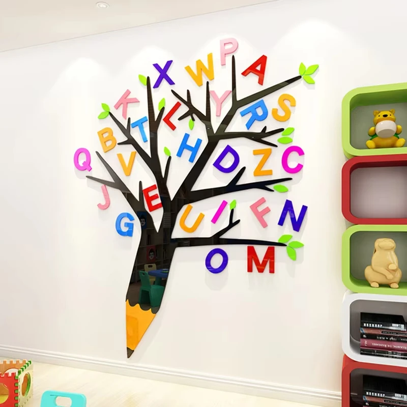 Kindergarten Classroom Wall Decoration Wall Stickers Children Bedroom Room 3D Wall Sticker Painting Alphabet tree Wall Sticker