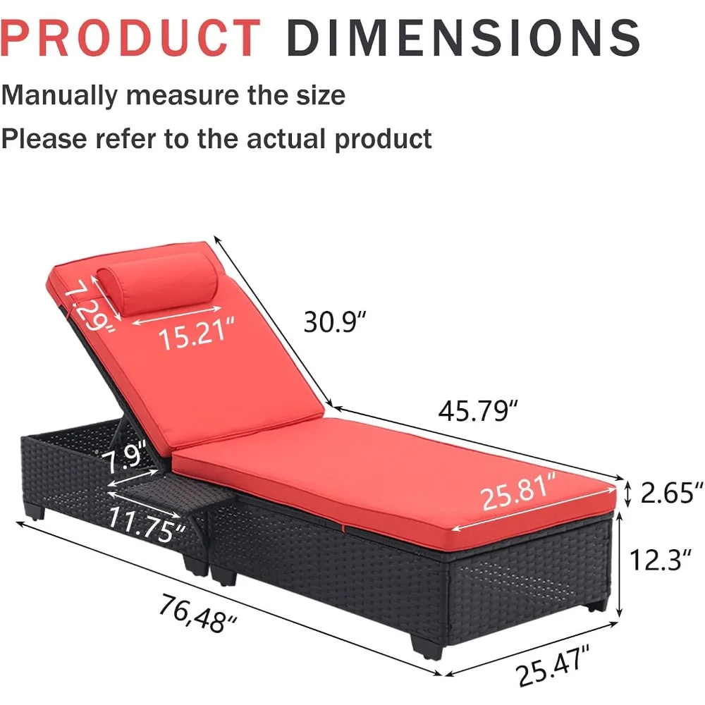 Chaise Lounge Chairs for Outside, 5-Speed Adjustable Patio PE Rattan Lounge Chairs with Cup Holder and Cushions, Outdoor Reclini