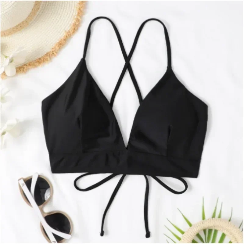 Explosive New European and American Sexy Solid Color Bikini Single Top Halter Fashion Women's Swimsuit