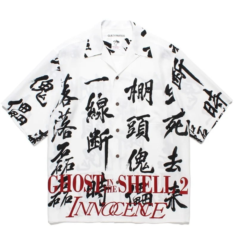 WACKO MARIA Full-printed Chinese Letters Street Black White Hawaii Short Sleeve Shirt Men's Women's Japanese Style Shirt