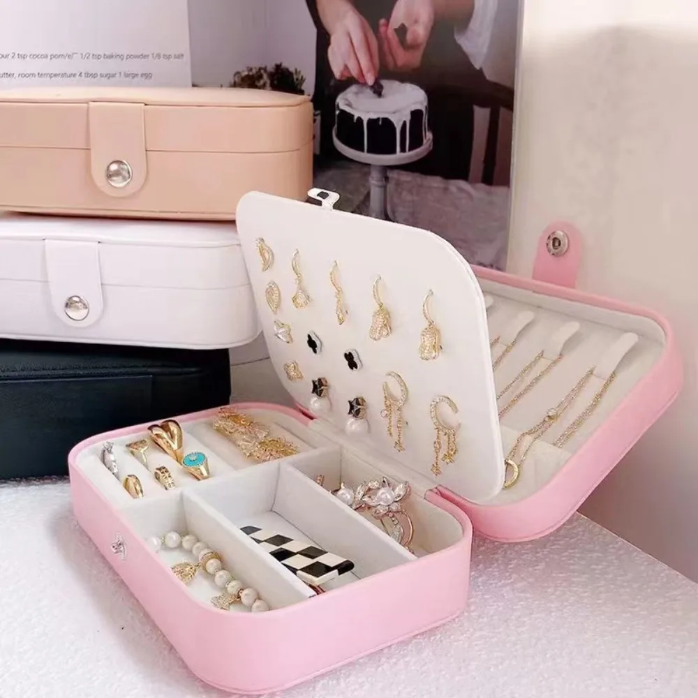 Double Layer Jewelry Storage Box Jewelry Holder Ring Necklace Jewelry Organizer Display PU Portable Earring Packaging Box