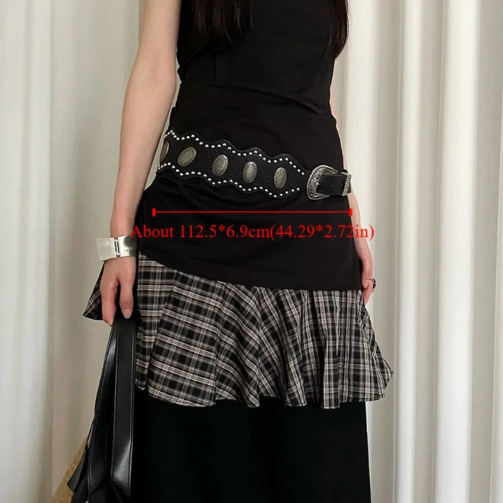 العصرية خمر حزام المرأة برشام Y2k حزام الخصر الجلدي فستان قوطي أسود حزام الجينز الخصر الديكور #6