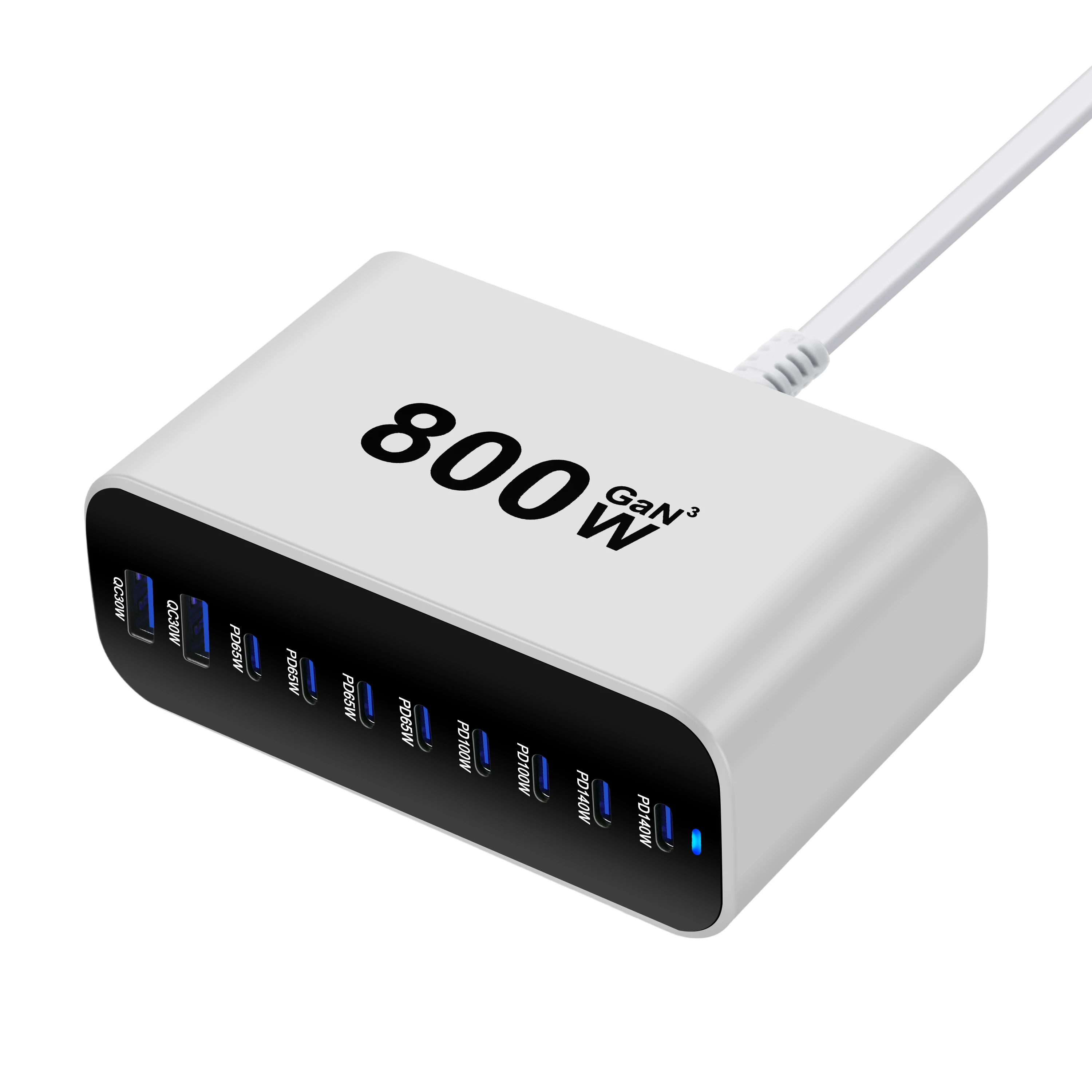 800W 10-port GaN Desktop Mobile Phone Chargers Type-C and USB 5A Induction Cell Portable Charger for iPhone 17 16 15 Pro Max
