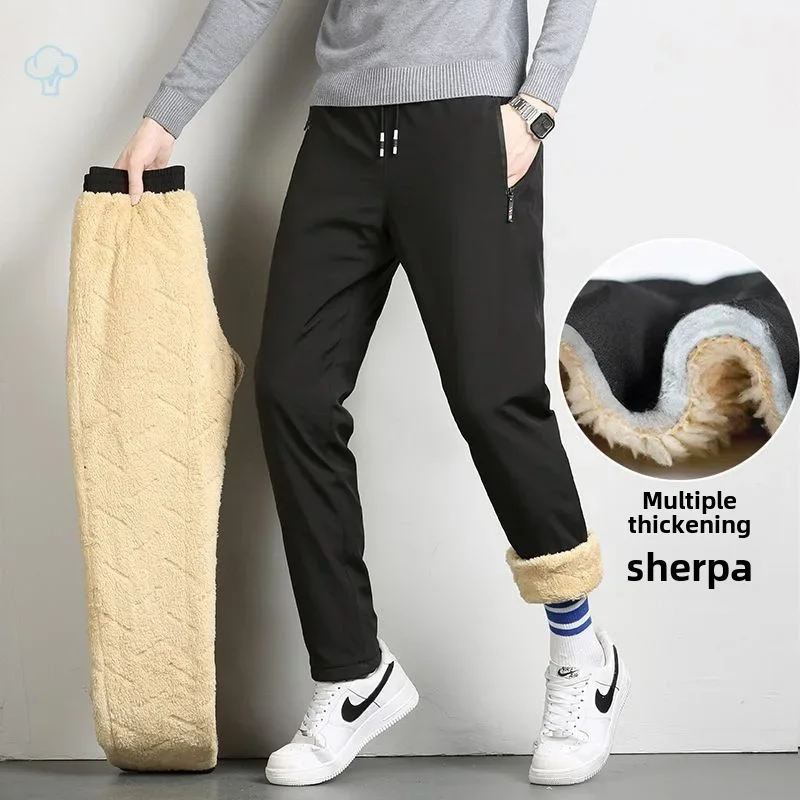 

Men's Winter Thickened Fleece-lined Warm Sheepskin Long Pants Loose Fit Casual Sport Pants Anti-cold