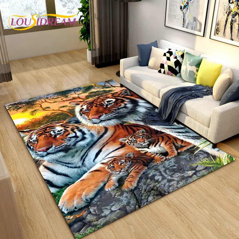 3D Beast Tiger, Sabretooth,Cartoon Animal Area Rug,Carpet Rug for Living Room Bedroom Sofa Doormat Decoration,Non-slip Floor Mat