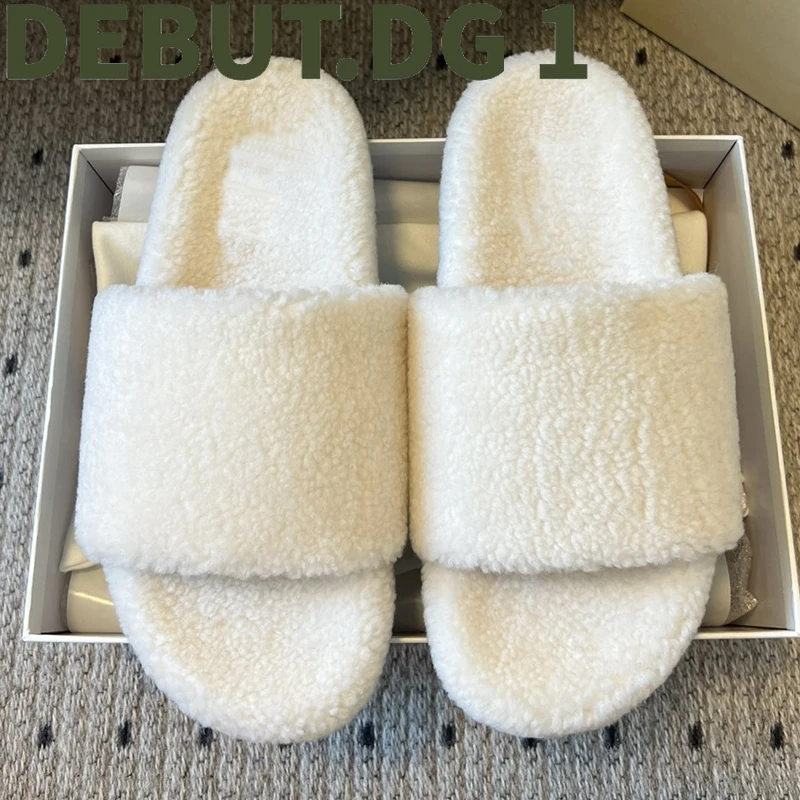 Australian Lambswool Slippers Indoor Outdoor Fuzzy House Shoes, Warm Comfortable Rubber Sole Winter Slides