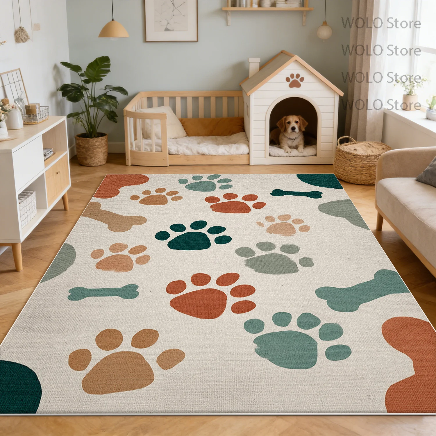 Cute Footprint Pet Carpets Modern Living Room Decoration Bedroom Pet Rug Customizable Non-slip Short Velvet Mat Easy Cleaning