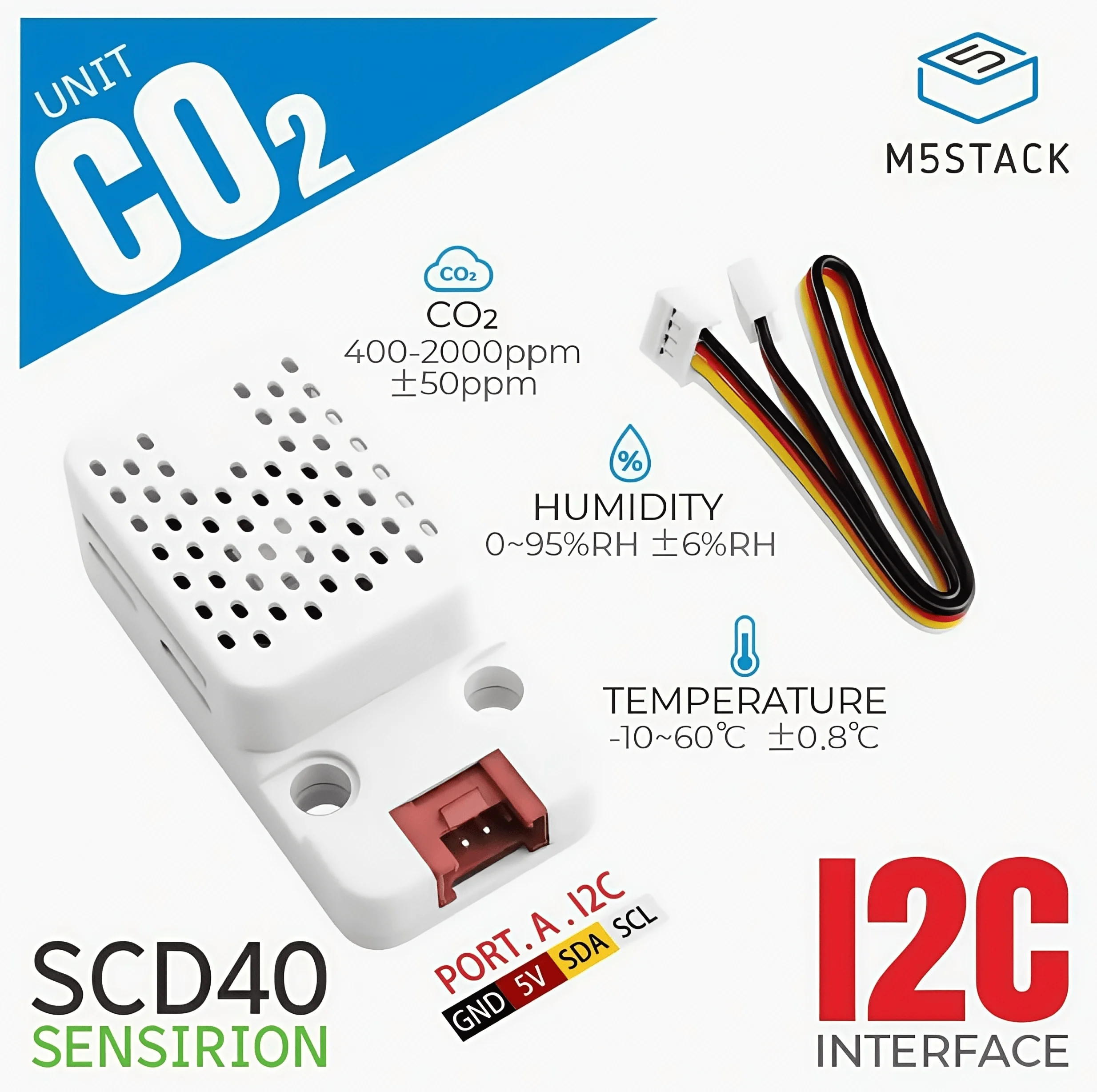 

M5Stack CO2 Unit Carbon Dioxide Concentration Detection Unit SCD40 Temperature and Humidity Monitoring