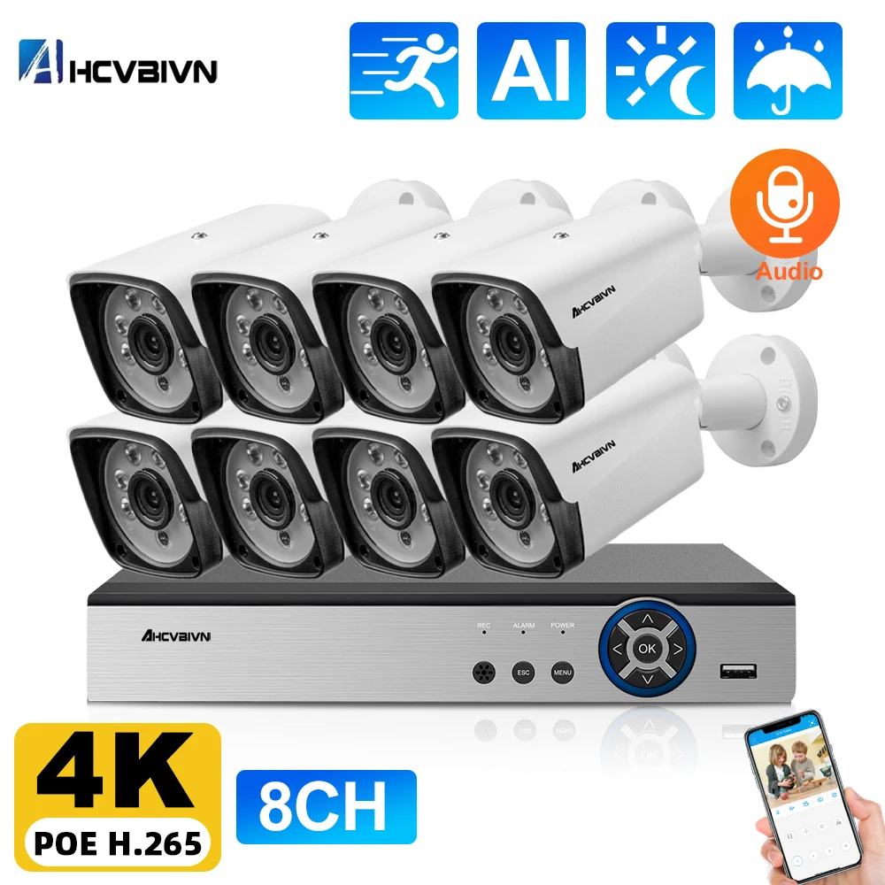 

Motion Detection 8MP Outdoor Bullet 8CH POE Security Camera System NVR 8.0MP POE IP Camera H.265 CCTV Video Surveillance Kit