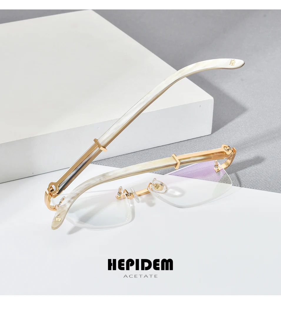 HEPIDEM Buffalo Horn Brille Männer Luxus Berühmte Marke Design Randlose Brillen Rahmen Frauen Rahmenlose Weiß Buffs Holz Brillen – Detail 25
