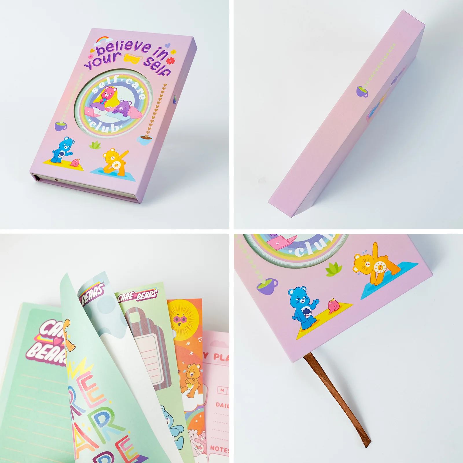 Genuine Care Bears Purple Pink Magnetic Cover Hardcover Portable Tri-fold Notebook Children's Stationery Christmas Gift