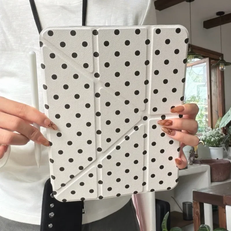 

Korean INS Full Screen Black and White Polka Dots Cute For iPad Case iPad 10 9 8 7 Air 5 4 3 2 Pro 11 Mini Y-Fold Tri Fold Cover