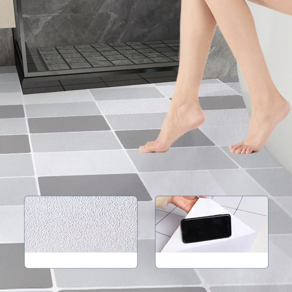 Waterproof Self Adhesive Floor Sticker Marble Pattern Thick Vinyl Tiles For Bathroom Kitchen Remodeling Anti Slip Surface Cover