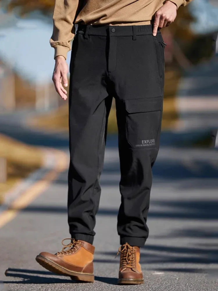 2023 New Winter Cargo Pants Men Outdoor Waterproof/Windproof Fleece Lined Stretched Softshell Warm Pants Casual Thermal Trousers