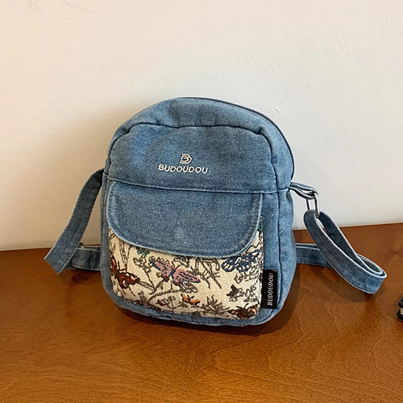 

HAEX Vintage Denim Women's Bag 2025 Autumn New Floral Crossbody Shoulder Bags Small Capacity Casual Daily Outgoing Bolso Mujer