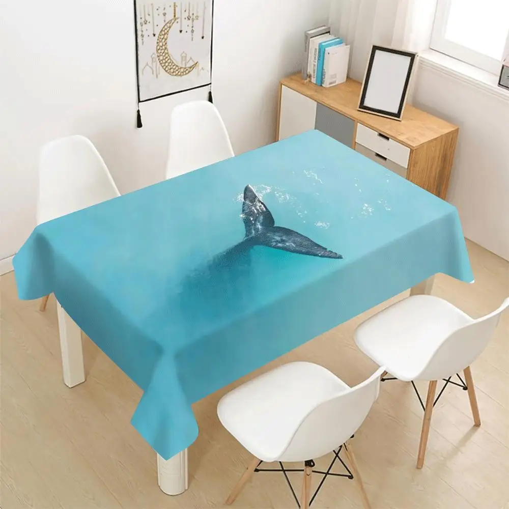 Blue Dolphin Ocean Scene Waterproof Tablecloth Cover for Dining Room Home Decor Table Linen